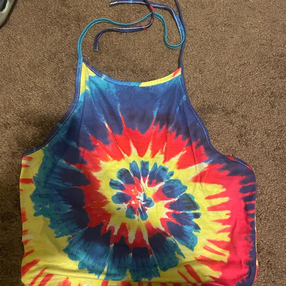 SHEIN Tie-Dye Halter Crop Top